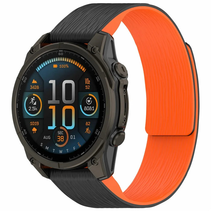 For Garmin Instinct E 40mm / Fenix 8 43mm Watch Band Quick Release Silicone Magnetic Strap - Black  /  Orange - 2