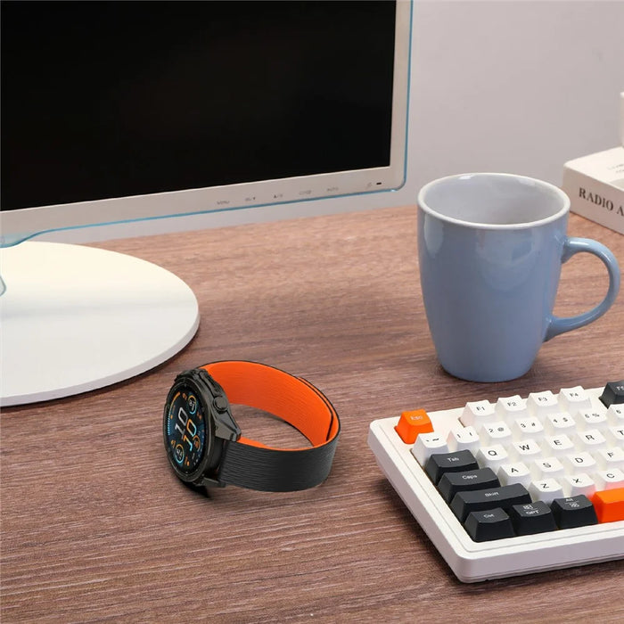 For Garmin Instinct E 40mm / Fenix 8 43mm Watch Band Quick Release Silicone Magnetic Strap - Black  /  Orange - 7