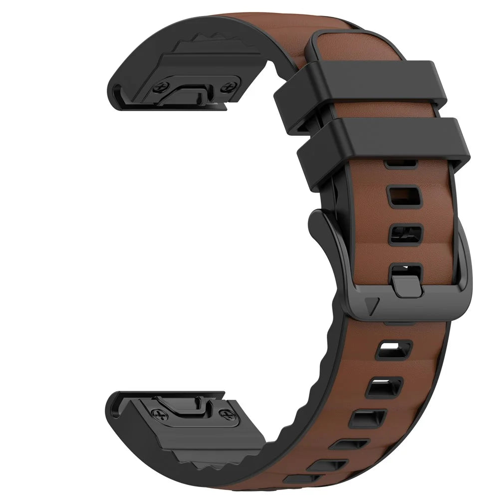 22mm Watch Band for Garmin quatix 8 47mm / Tactix 8 47mm / Fenix 8 47mm Genuine Cow Leather Coated Silicone Wrist  Strap - Light Brown / Genuine Cow Leather - 3