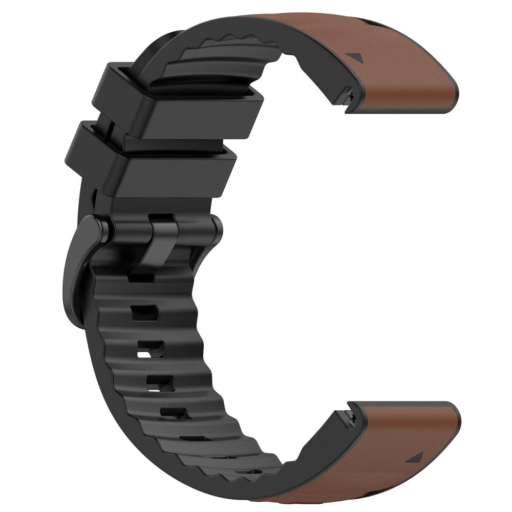 22mm Watch Band for Garmin quatix 8 47mm / Tactix 8 47mm / Fenix 8 47mm Genuine Cow Leather Coated Silicone Wrist  Strap - Light Brown / Genuine Cow Leather - 4