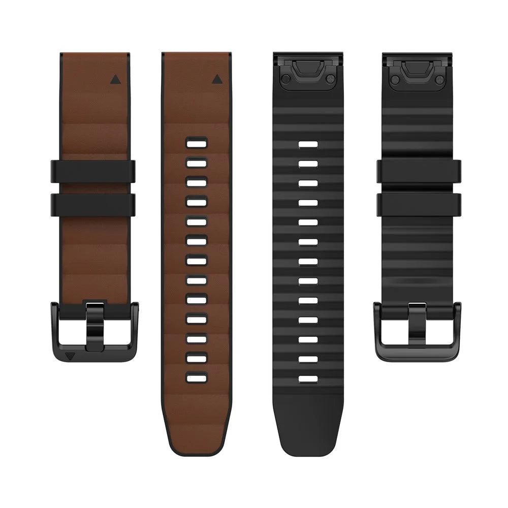 22mm Watch Band for Garmin quatix 8 47mm / Tactix 8 47mm / Fenix 8 47mm Genuine Cow Leather Coated Silicone Wrist  Strap - Light Brown / Genuine Cow Leather - 5