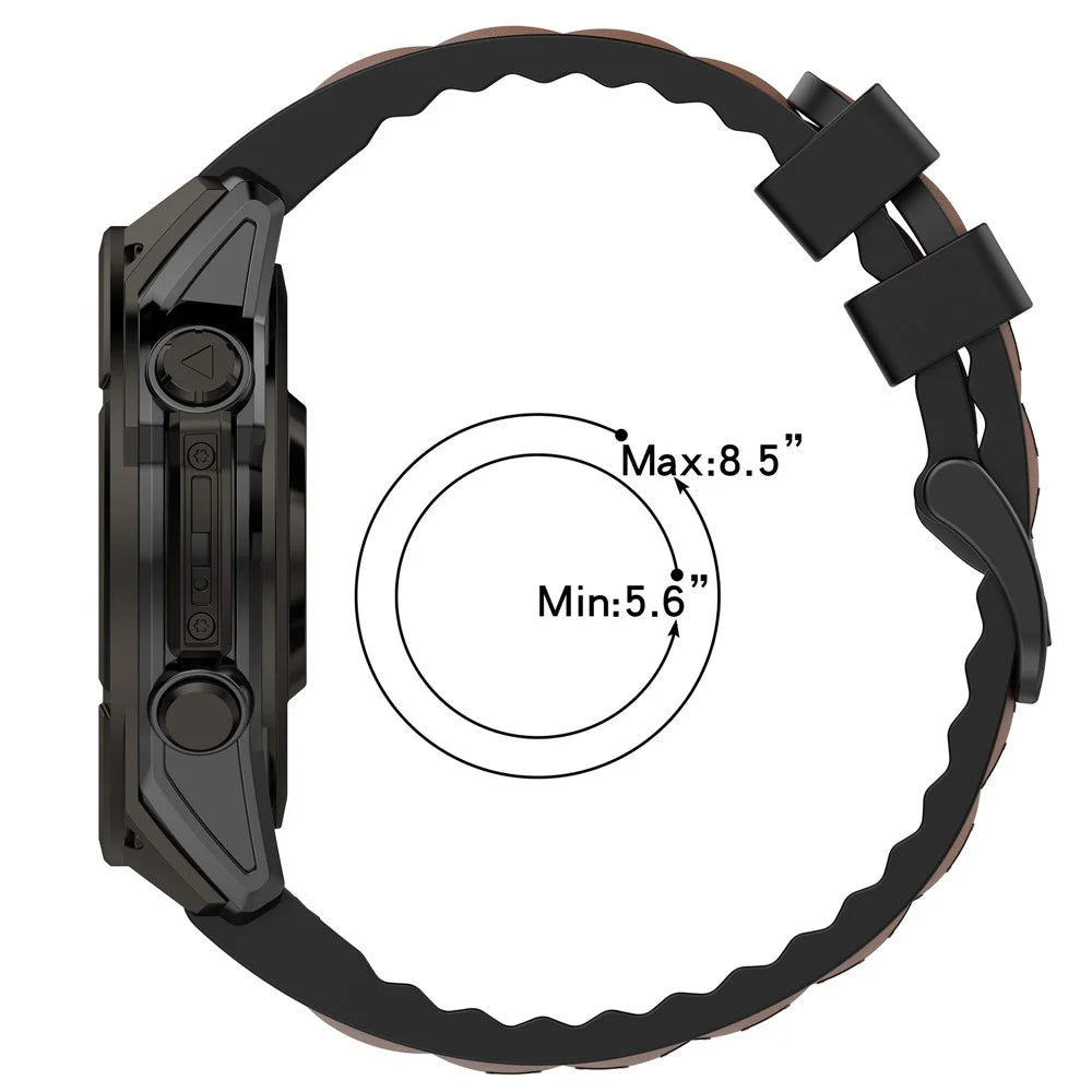 22mm Watch Band for Garmin quatix 8 47mm / Tactix 8 47mm / Fenix 8 47mm Genuine Cow Leather Coated Silicone Wrist  Strap - Light Brown / Genuine Cow Leather - 6
