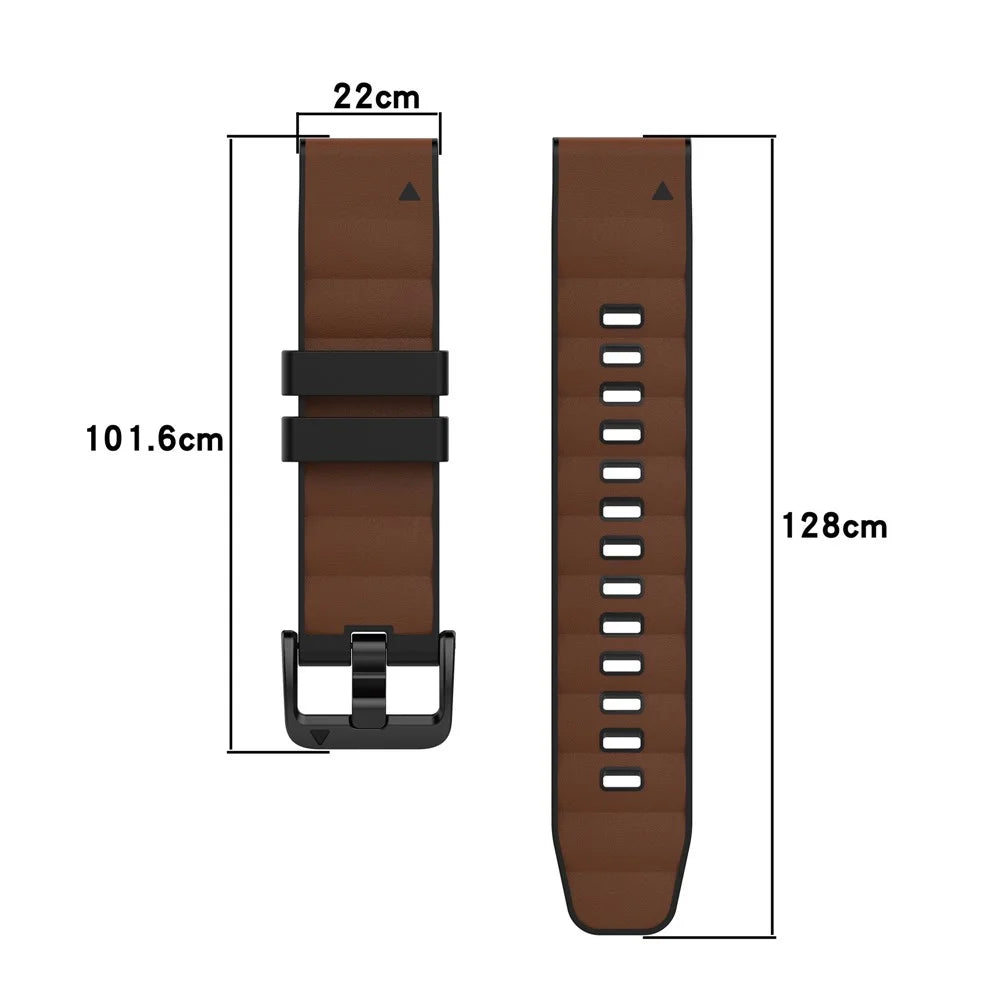 22mm Watch Band for Garmin quatix 8 47mm / Tactix 8 47mm / Fenix 8 47mm Genuine Cow Leather Coated Silicone Wrist  Strap - Light Brown / Genuine Cow Leather - 7