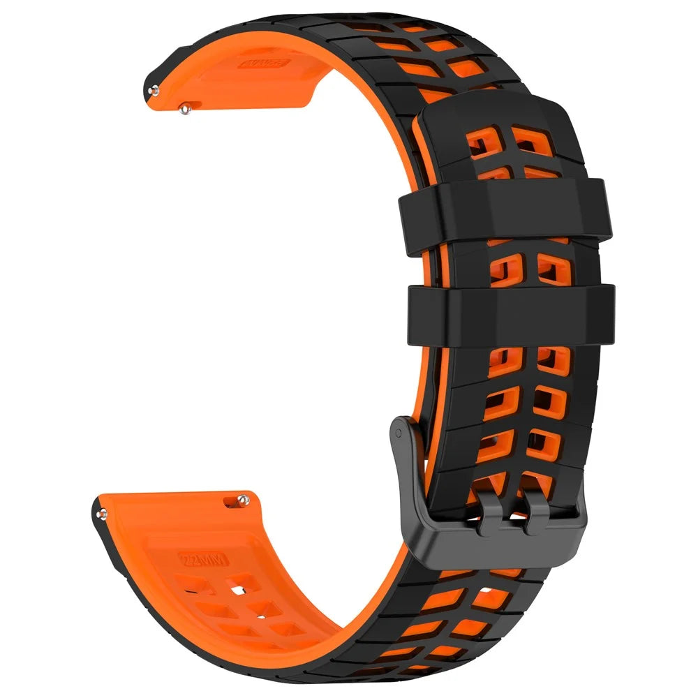 22mm Silicone Band for Huawei Watch GT 5 46mm / GT 5 Pro 46mm / Samsung Galaxy Watch3 45mm Double Row Holes Dual Color Watch Strap - Black / Orange - 3