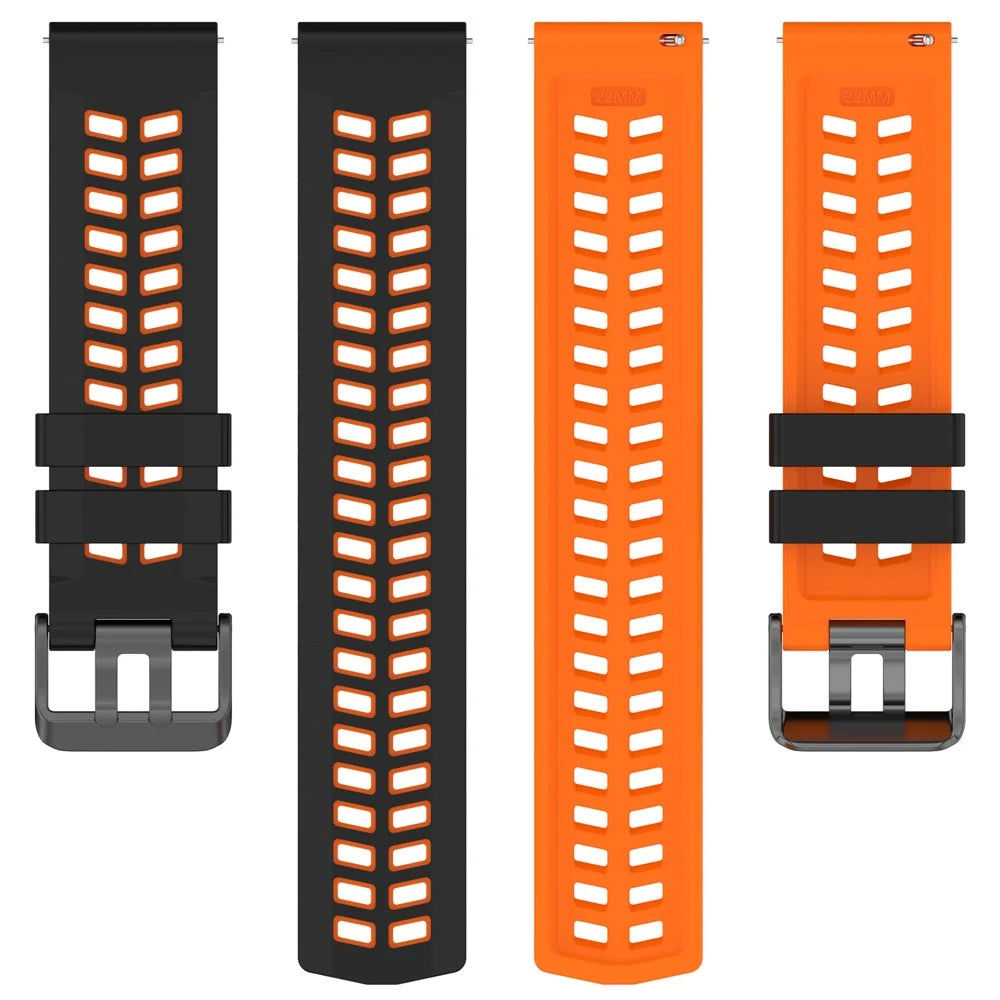22mm Silicone Band for Huawei Watch GT 5 46mm / GT 5 Pro 46mm / Samsung Galaxy Watch3 45mm Double Row Holes Dual Color Watch Strap - Black / Orange - 4