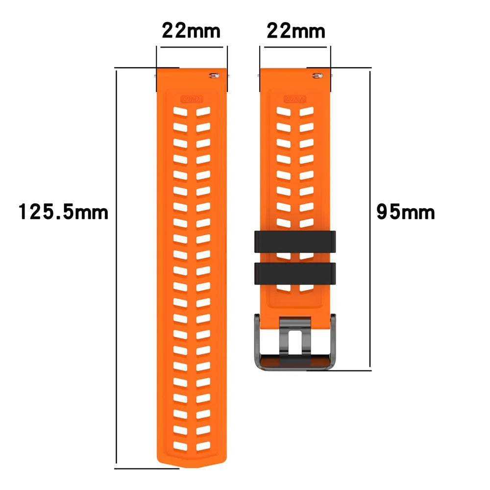 22mm Silicone Band for Huawei Watch GT 5 46mm / GT 5 Pro 46mm / Samsung Galaxy Watch3 45mm Double Row Holes Dual Color Watch Strap - Black / Orange - 5
