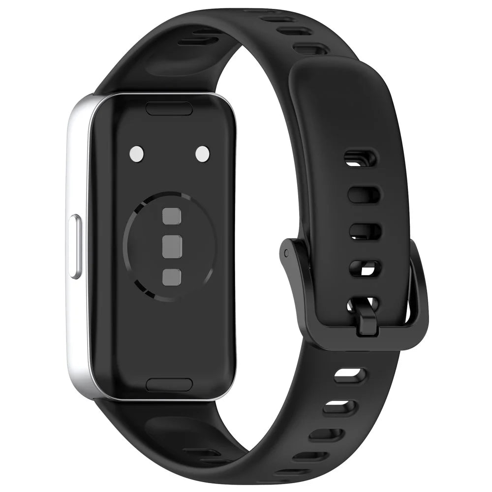 Silicone Watch Band for Huawei Band 10 / 10 NFC / 9 / 9 NFC / 8 / 8 NFC Replacement Bracelet Strap with Pin Buckle - Black - 1