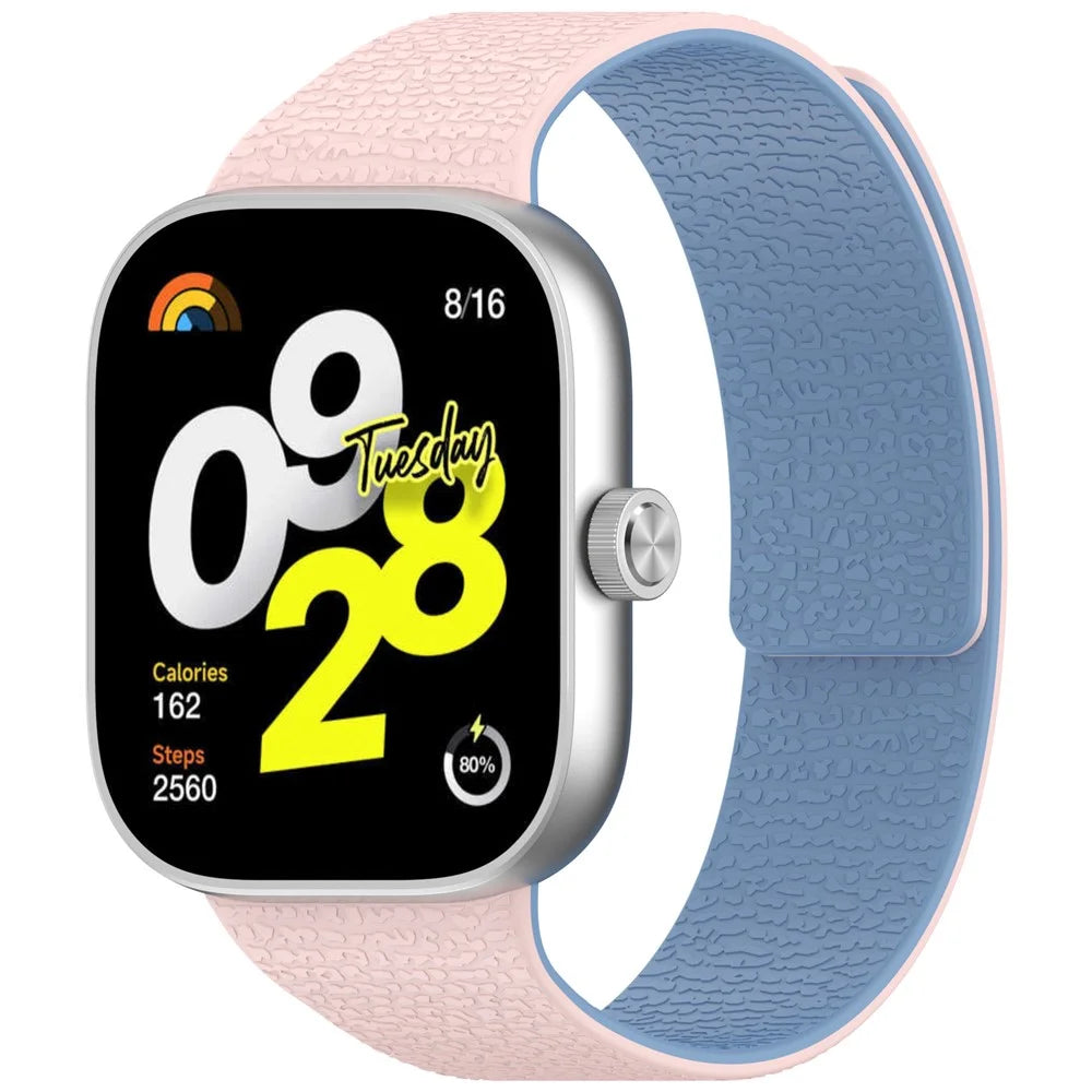 Magnetic Watch Band for Xiaomi Smart Band 10 Pro / 9 Pro / 8 Pro / Redmi Watch 6 / 5 / 4 Litchi Texture Silicone Wrist Strap - Pink  /  Blue - 2