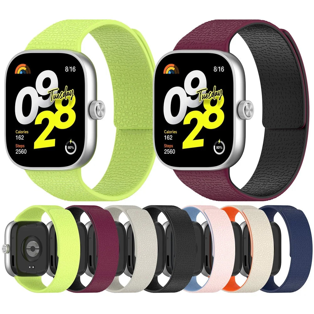 Magnetic Watch Band for Xiaomi Smart Band 10 Pro / 9 Pro / 8 Pro / Redmi Watch 6 / 5 / 4 Litchi Texture Silicone Wrist Strap - Pink  /  Blue - 3