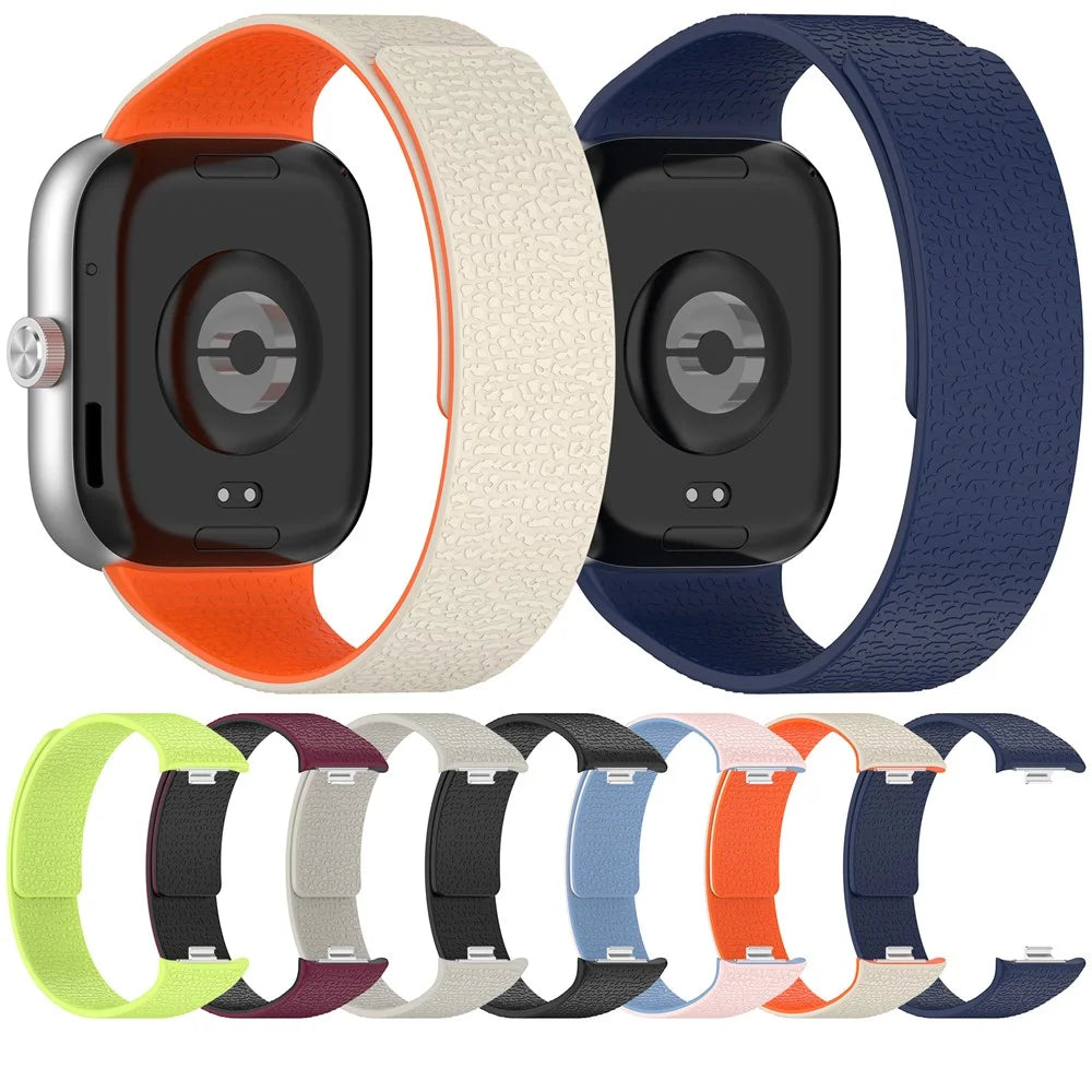 Magnetic Watch Band for Xiaomi Smart Band 10 Pro / 9 Pro / 8 Pro / Redmi Watch 6 / 5 / 4 Litchi Texture Silicone Wrist Strap - Pink  /  Blue - 4