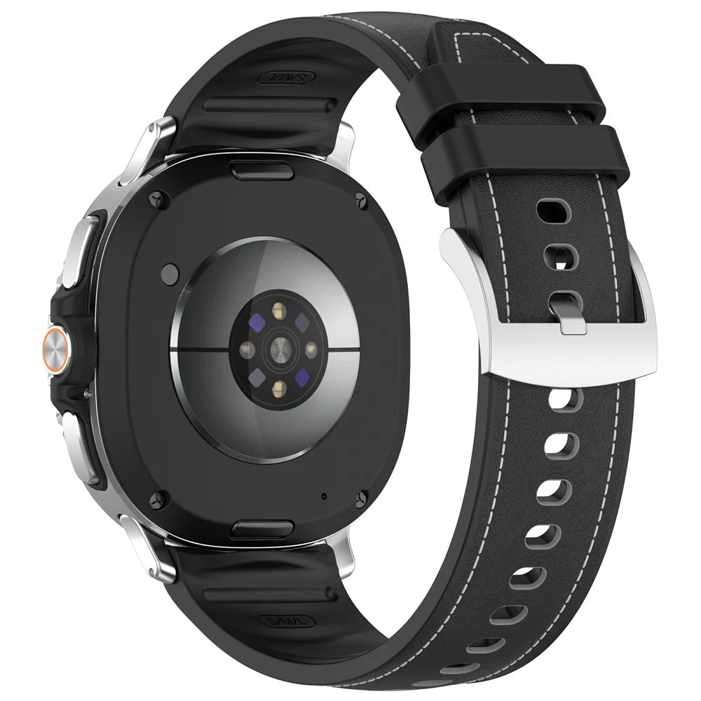 Replacement Strap for Samsung Galaxy Watch8 40mm / 44mm / Watch8 Classic 46mm Silicone + Leather Watch Band - Black - 1