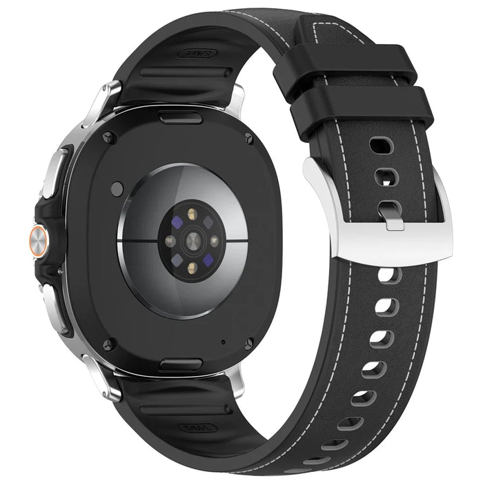 Replacement Strap for Samsung Galaxy Watch8 40mm / 44mm / Watch8 Classic 46mm Silicone + Leather Watch Band - Black - 1