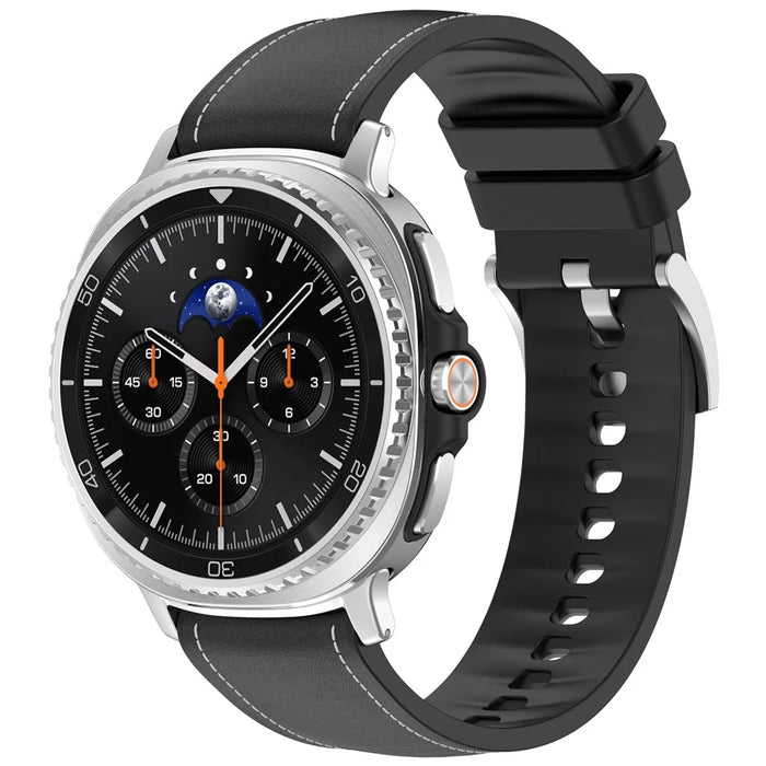 Replacement Strap for Samsung Galaxy Watch8 40mm / 44mm / Watch8 Classic 46mm Silicone + Leather Watch Band - Black - 4