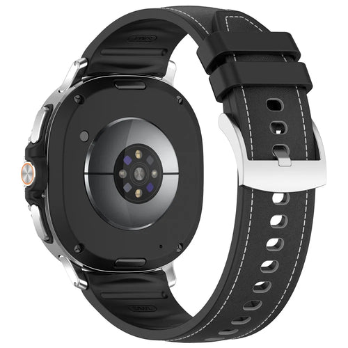 Leather Coated Silicone Strap for Samsung Galaxy Watch8 Classic 46mm / Watch8 44mm / 40mm Watch Band with Stainless Steel Buckle - Black - 1