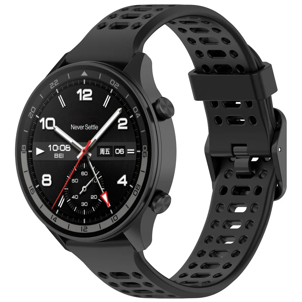 22mm Silicone Strap for Oppo Watch Sport Solid Color Breathable Smart Watch Band - Black - 4