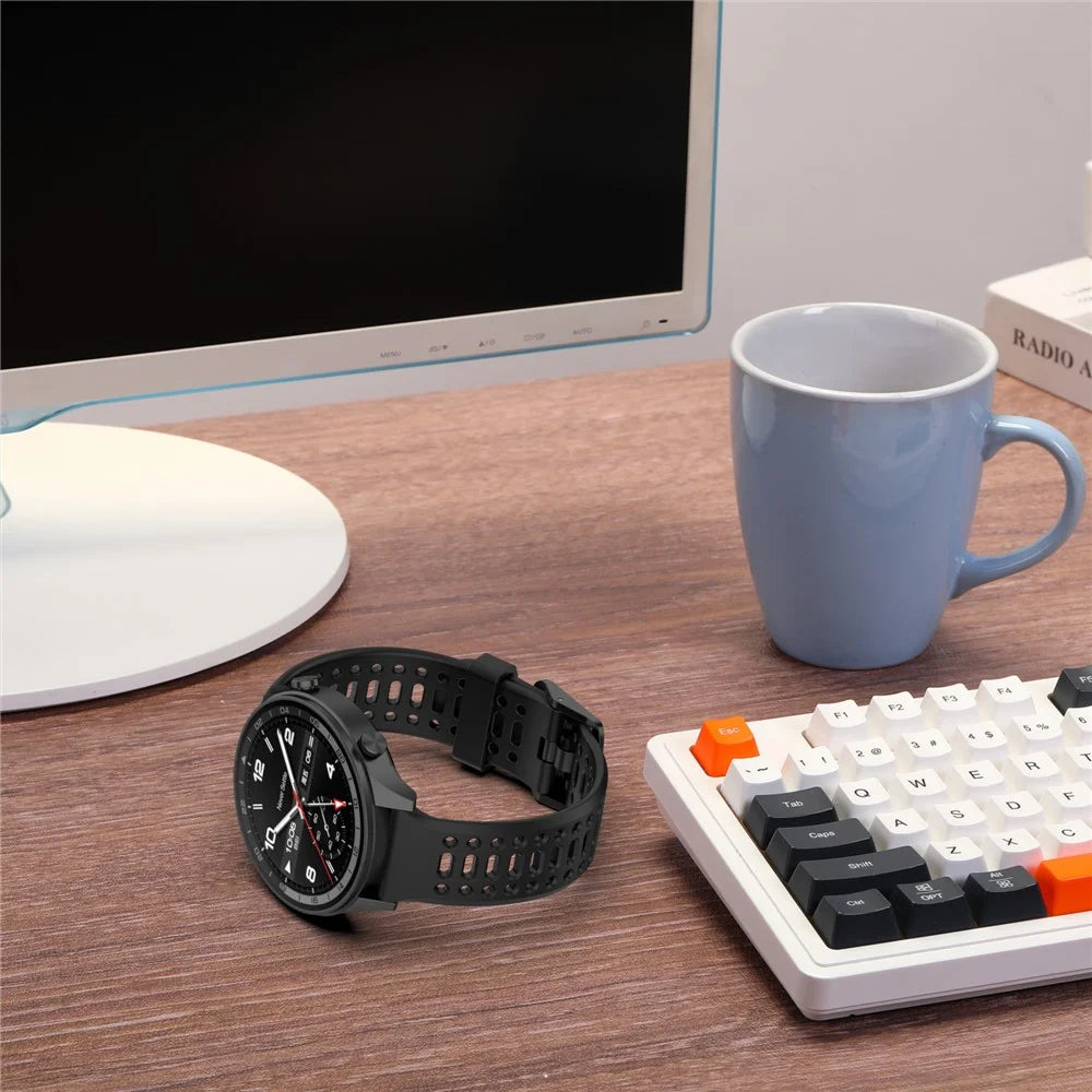 22mm Silicone Strap for Oppo Watch Sport Solid Color Breathable Smart Watch Band - Black - 6