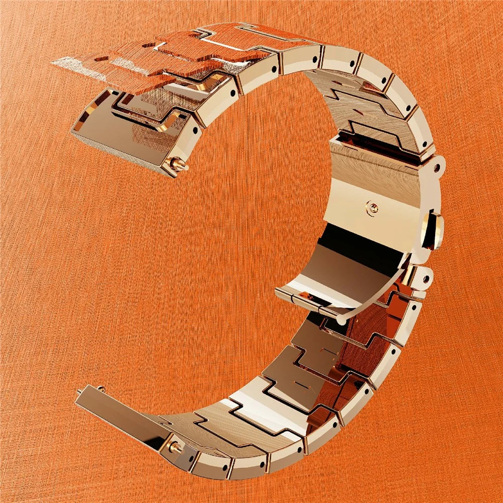 Leather Coated PC Watch Band for Apple Watch Series 11 10 42mm / 9 8 7 41mm / SE3 SE2 SE 6 5 4 40mm / 3 2 1 38mm Business Wrist Strap - Blue / Gold - 4