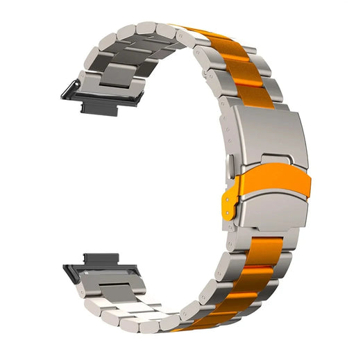 Titanium Alloy Watchband for Xiaomi Smart Band 10 Pro / 9 Pro / 8 Pro / Redmi Watch 6 / 5 / 4 Three Bead Wrist Strap - Titanium / Orange - 1