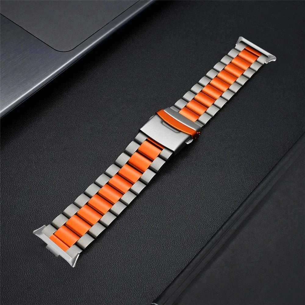 Titanium Alloy Watchband for Xiaomi Smart Band 10 Pro / 9 Pro / 8 Pro / Redmi Watch 6 / 5 / 4 Three Bead Wrist Strap - Titanium / Orange - 5