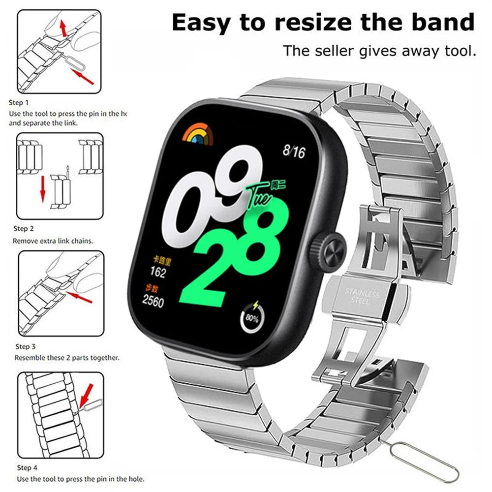 Stainless Steel Watch Band for Xiaomi Smart Band 10 Pro / 9 Pro / 8 Pro / Redmi Watch 6 / 5 / 4 Butterfly Clasp Wrist Strap - Black - 4