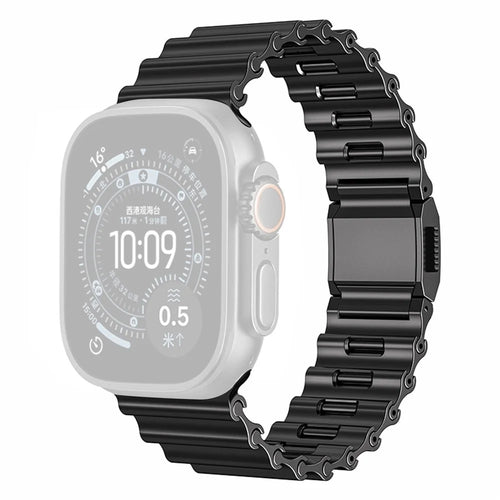 Ocean Wave Watchband for Apple Watch Ultra 3 2 1 49mm / Series 11 10 46mm / 9 8 7 45mm / SE3 SE2 SE 6 5 4 44mm / 3 2 1 42mm Magnetic Stainless Steel Strap - Black - 1
