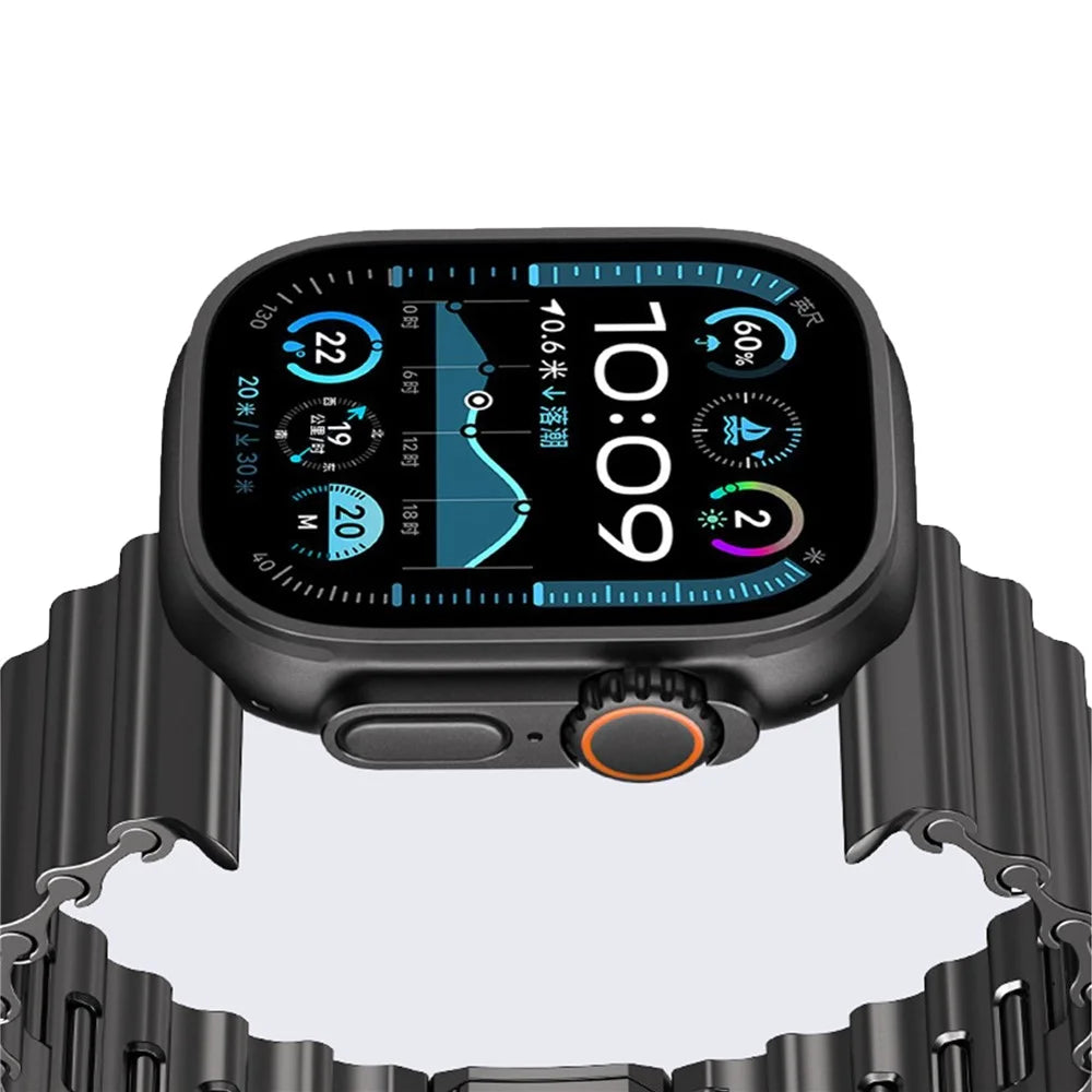 Ocean Wave Watchband for Apple Watch Ultra 3 2 1 49mm / Series 11 10 46mm / 9 8 7 45mm / SE3 SE2 SE 6 5 4 44mm / 3 2 1 42mm Magnetic Stainless Steel Strap - Black - 3