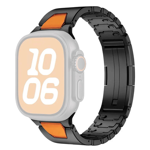 Stainless Steel Watchband for Apple Watch Ultra 3 2 1 49mm / Series 11 10 46mm / 9 8 7 45mm / SE3 SE2 SE 6 5 4 44mm / 3 2 1 42mm H-Shaped Clasp Strap - Black / Orange - 1