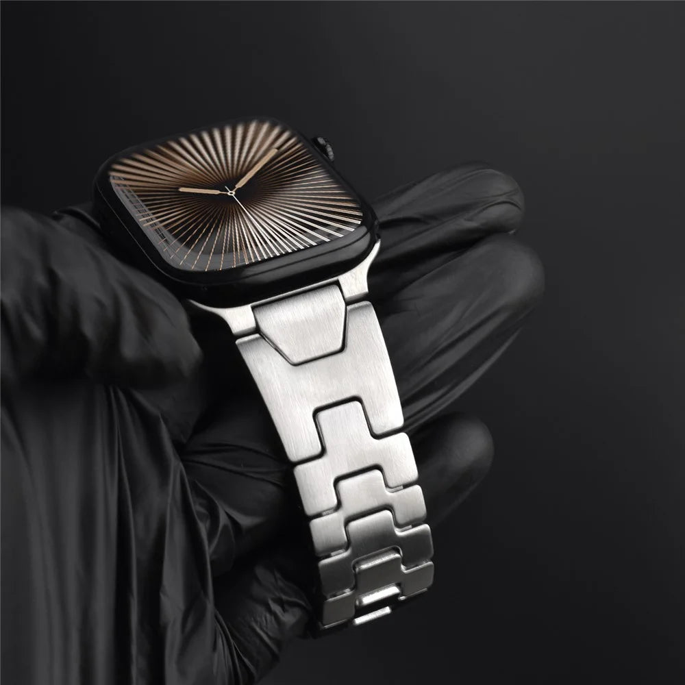 Stainless Steel Watchband for Apple Watch Ultra 3 2 1 49mm / Series 11 10 46mm / 9 8 7 45mm / SE3 SE2 SE 6 5 4 44mm / 3 2 1 42mm H-Shaped Clasp Strap - Black / Orange - 6
