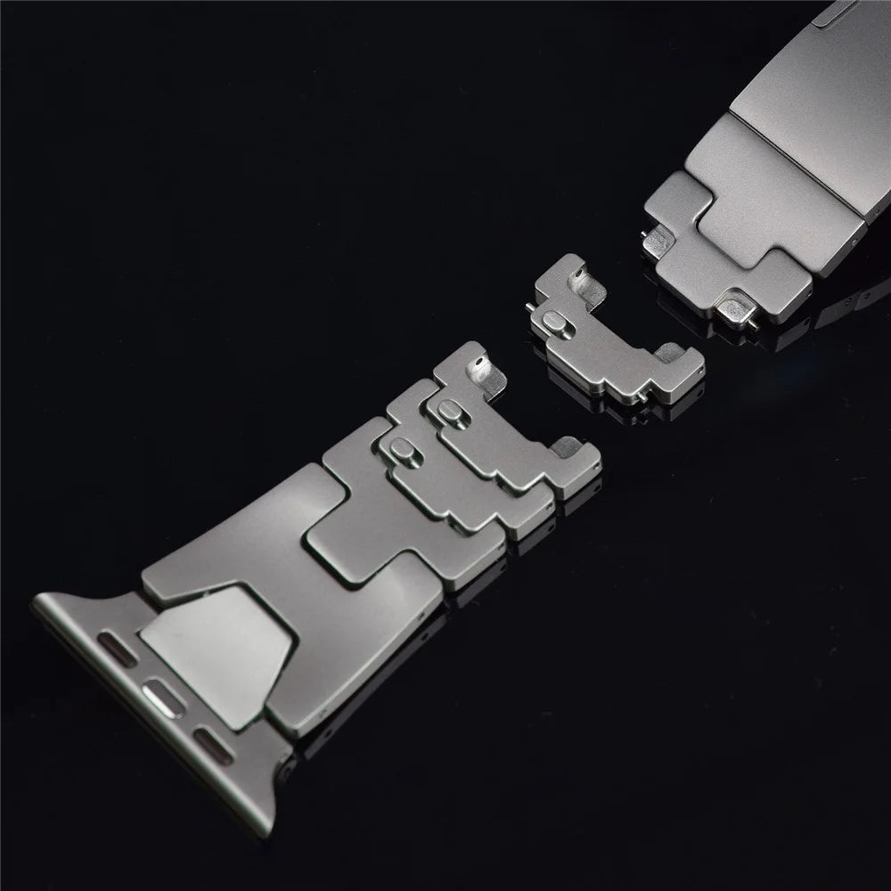 Stainless Steel Watchband for Apple Watch Ultra 3 2 1 49mm / Series 11 10 46mm / 9 8 7 45mm / SE3 SE2 SE 6 5 4 44mm / 3 2 1 42mm H-Shaped Clasp Strap - Black / Orange - 7
