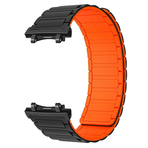 For Huami Amazfit T-Rex Pro A1918 Magnetic Silicone Watch Band Dual Color Adjustable Strap - Black / Orange - 1