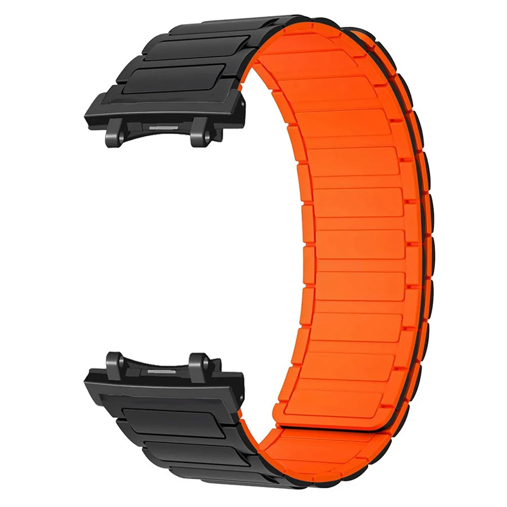For Huami Amazfit T-Rex 2 Magnetic Silicone Watch Band Dual Color Adjustable Strap - Black / Orange - 1