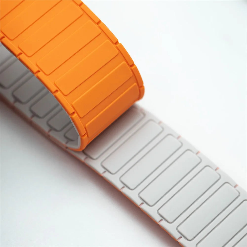 For Huami Amazfit T-Rex 2 Magnetic Silicone Watch Band Dual Color Adjustable Strap - Black / Orange - 5