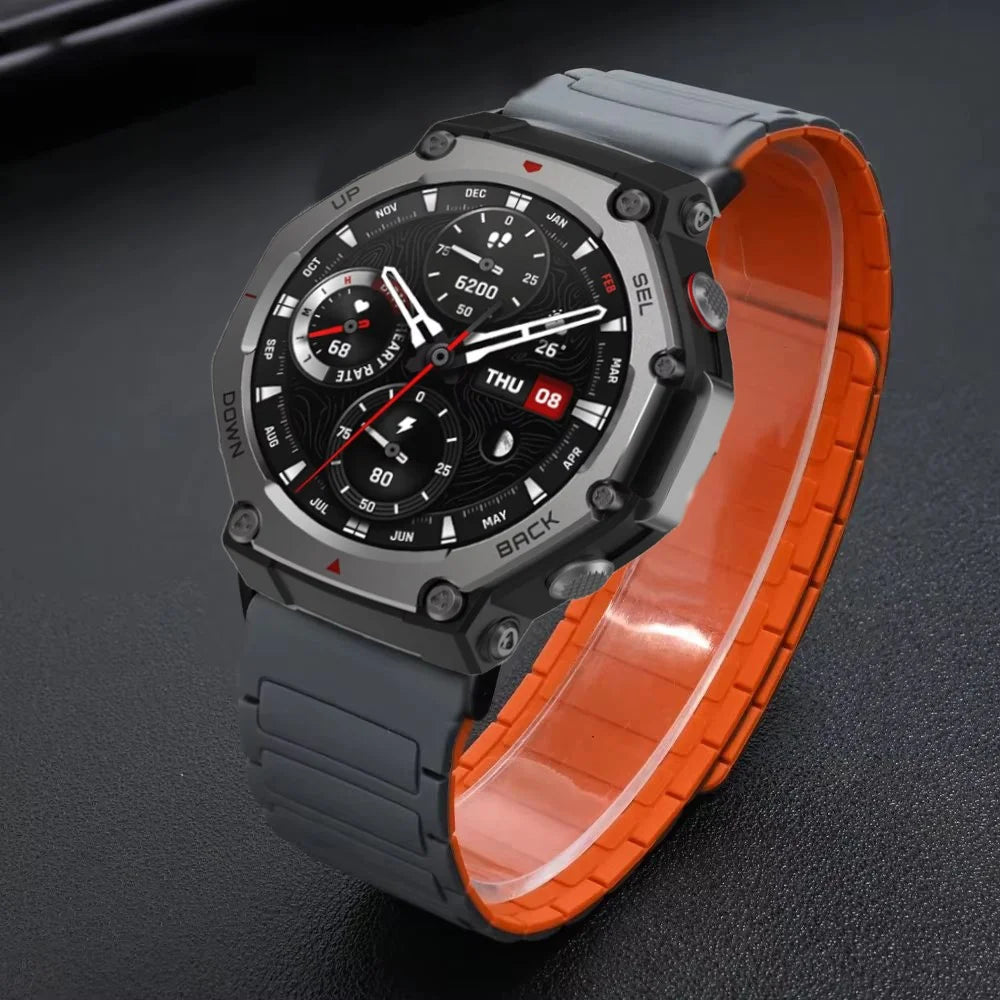For Huami Amazfit T-Rex 3 A2322 Magnetic Silicone Watch Band Dual Color Adjustable Strap - Black / Orange - 2
