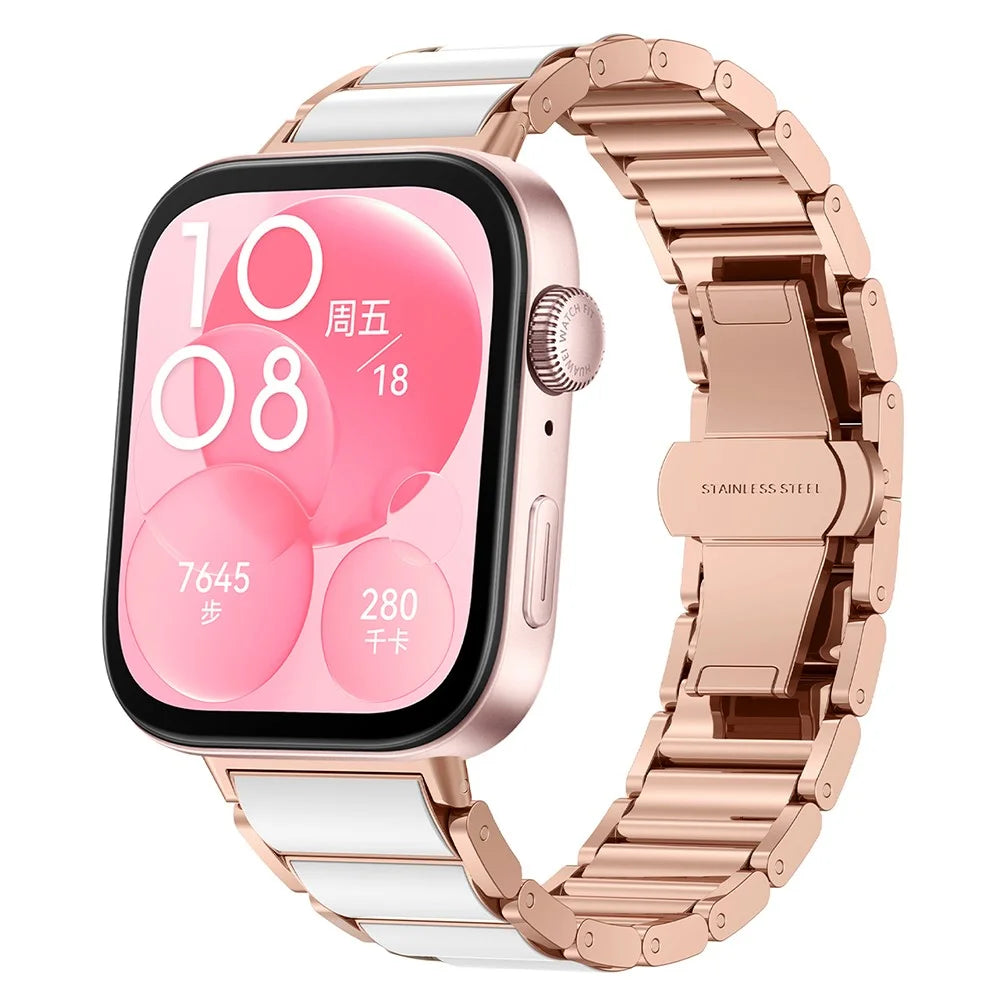 Metal Watch Band for Huawei Watch Fit 4 Pro / Fit 4 / Fit 3 Imitation Ceramic Butterfly Clasp Wrist Strap - Rose Gold - 3