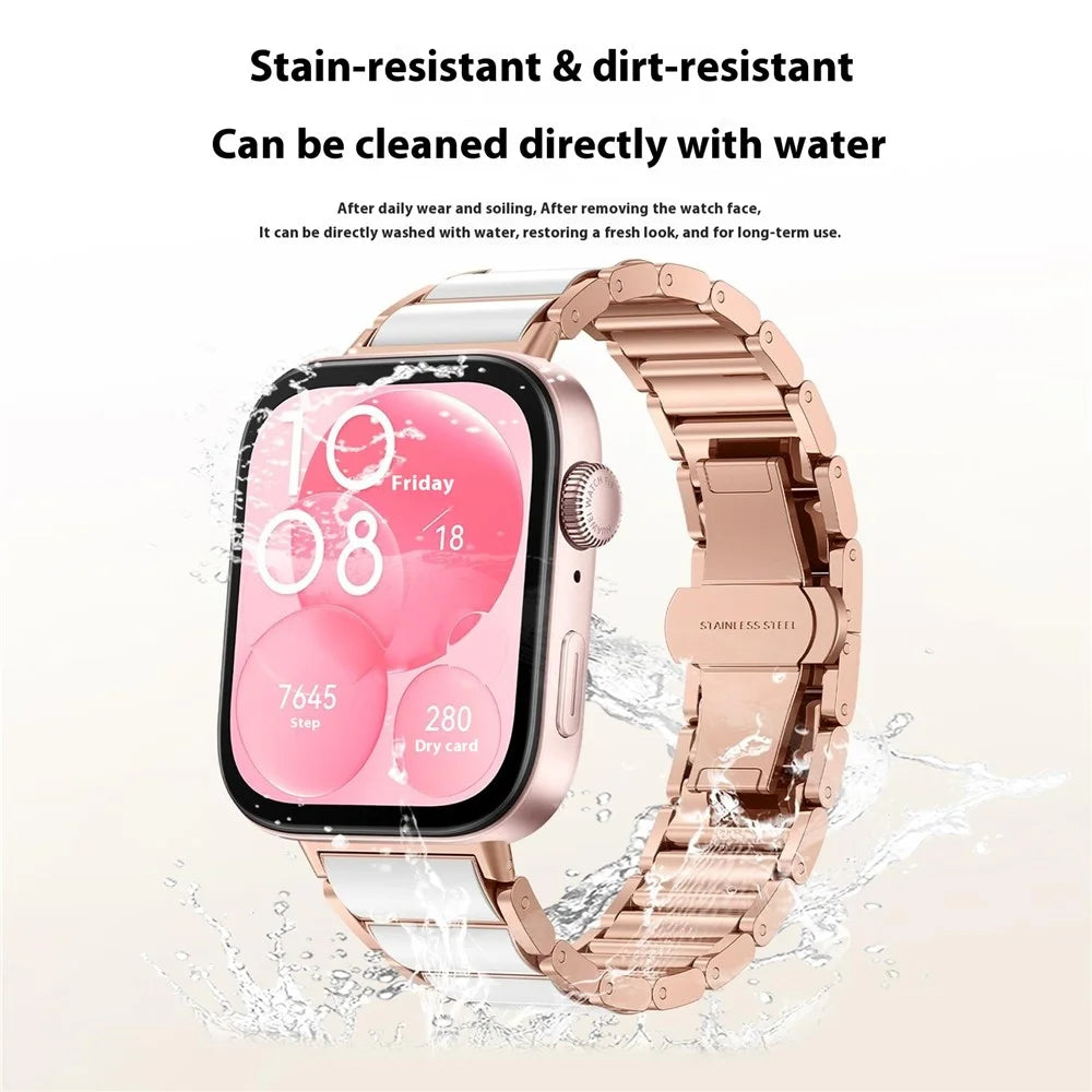 Metal Watch Band for Huawei Watch Fit 4 Pro / Fit 4 / Fit 3 Imitation Ceramic Butterfly Clasp Wrist Strap - Rose Gold - 5