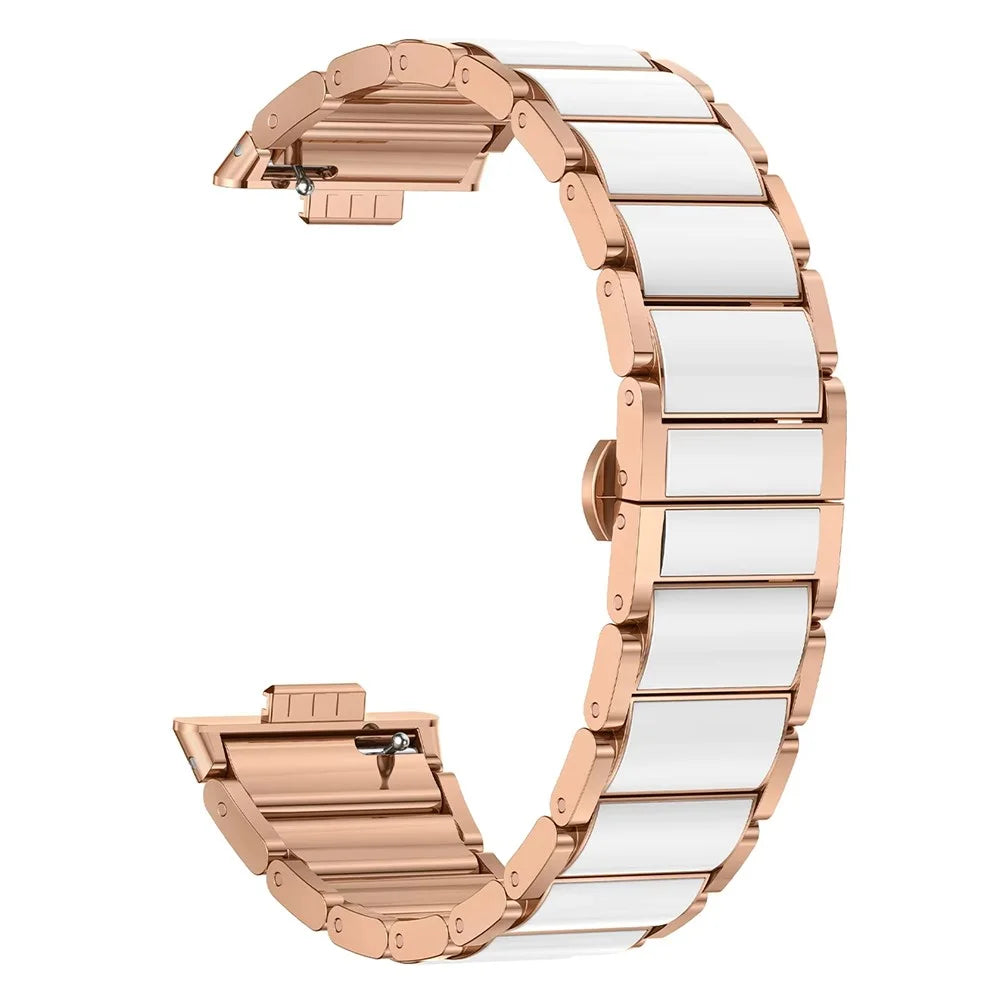For Huawei Watch Fit 2 Metal Watch Band Imitation Ceramic Butterfly Clasp Wrist Strap - Rose Gold - 1