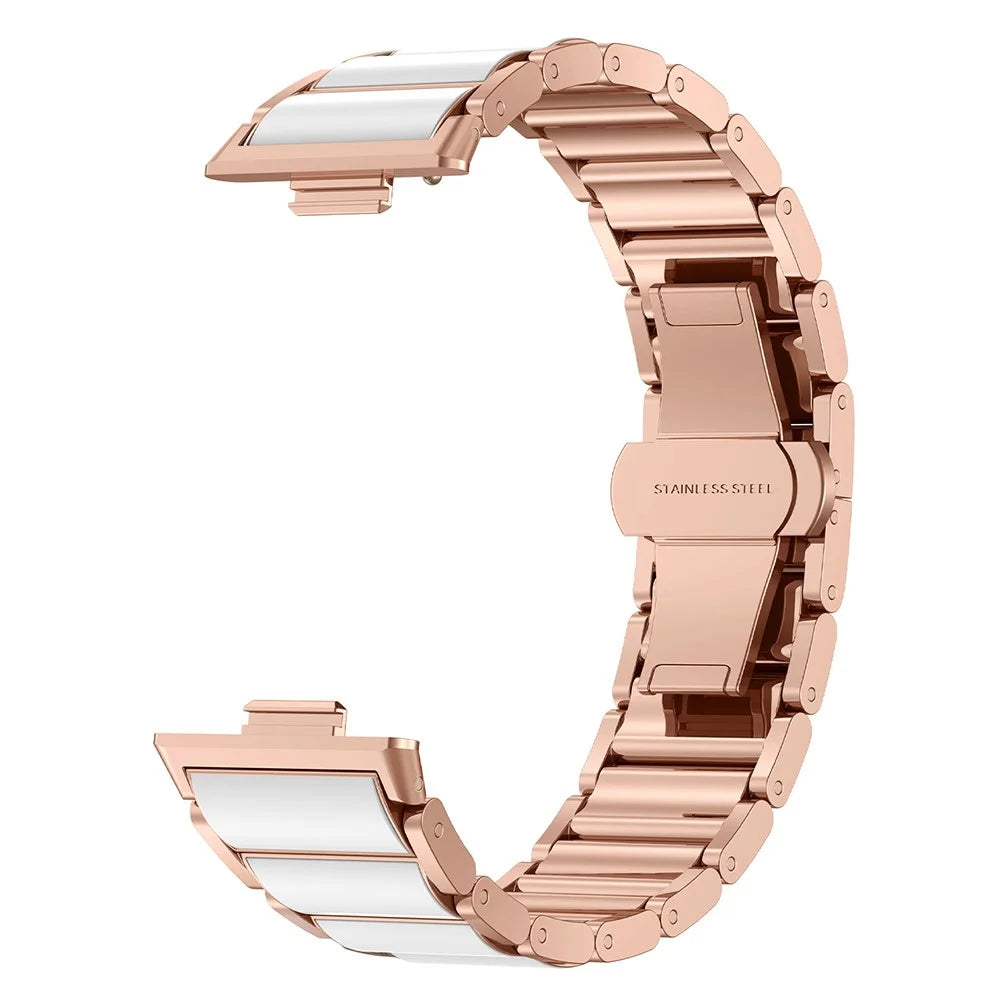 For Huawei Watch Fit Metal Watch Band Imitation Ceramic Butterfly Clasp Wrist Strap - Rose Gold - 2
