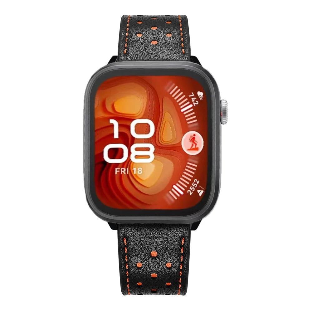 For Huawei Watch Fit Genuine Leather Watch Band Multi-Hole Design Adjustable Strap - Black - 6
