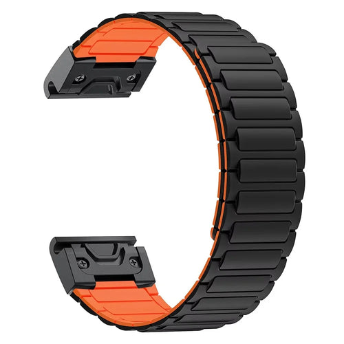 22mm Quick Release Magnetic Silicone Band for Garmin Fenix 8 Pro AMOLED 47mm  /  Fenix 8 47mm  /  Fenix E 47mm Dual Color Watch Strap - Black  /  Orange - 1