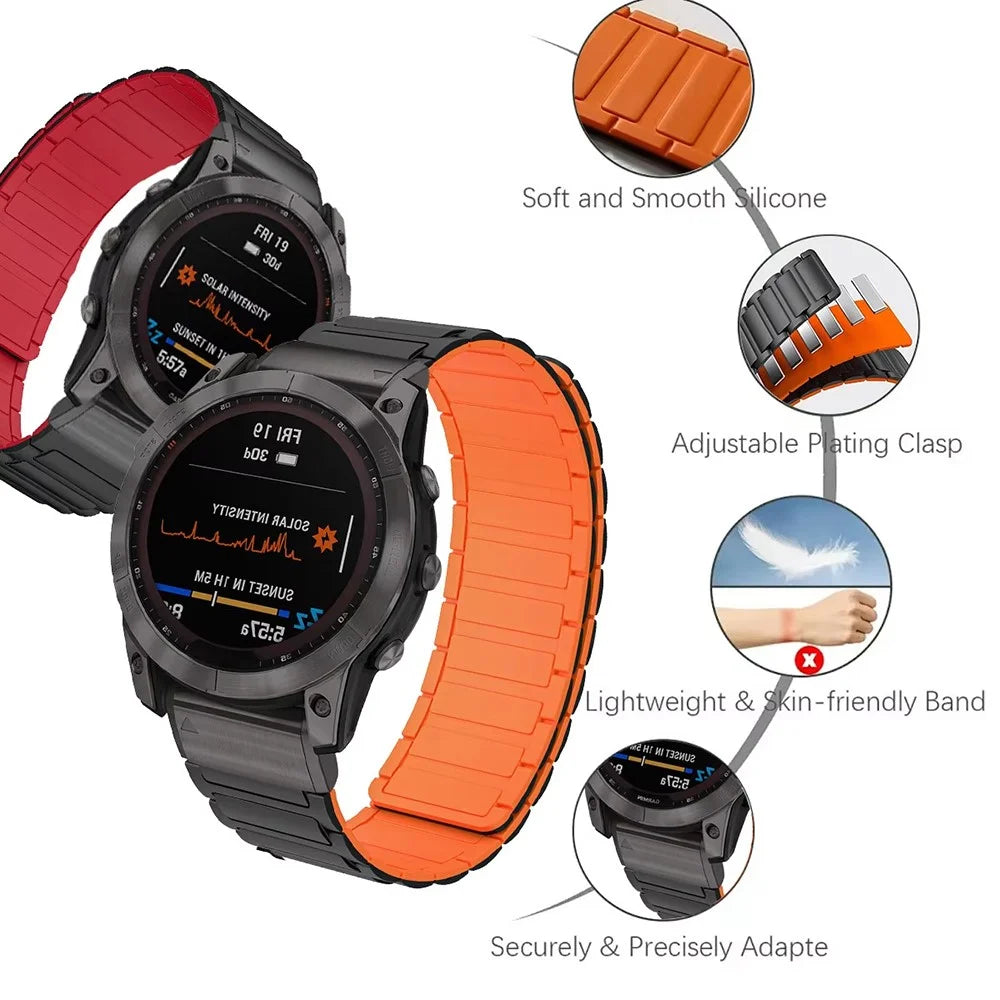 22mm Quick Release Magnetic Silicone Band for Garmin Fenix 8 Pro AMOLED 47mm  /  Fenix 8 47mm  /  Fenix E 47mm Dual Color Watch Strap - Black  /  Orange - 2