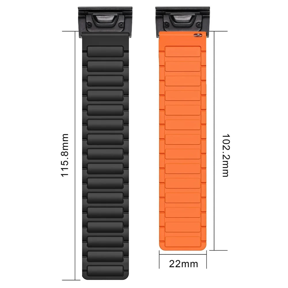 22mm Quick Release Magnetic Silicone Band for Garmin Fenix 8 Pro AMOLED 47mm  /  Fenix 8 47mm  /  Fenix E 47mm Dual Color Watch Strap - Black  /  Orange - 4