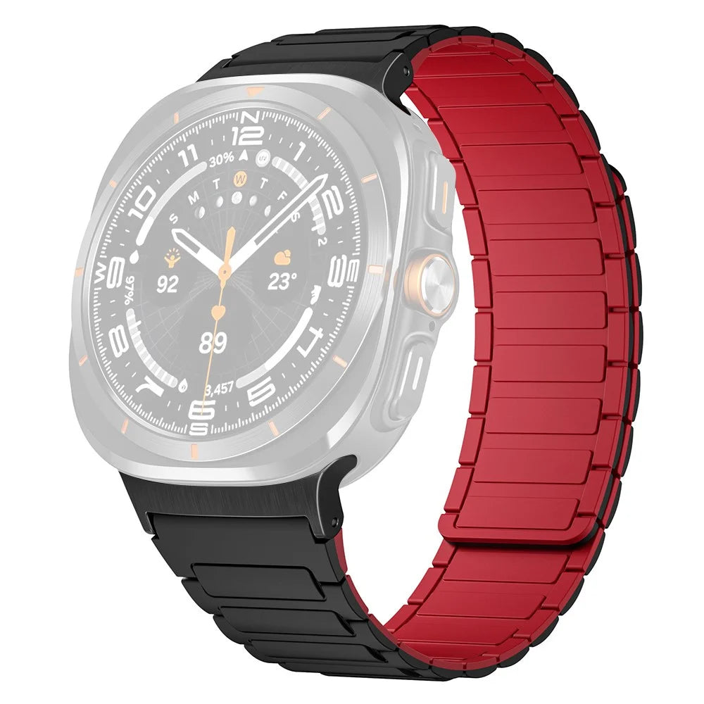Magnetic Silicone Watch Band for Samsung Galaxy Watch8 Classic 46mm / Watch8 44mm / 40mm Dual Color Adjustable Strap - Black Red / Black Connector - 1