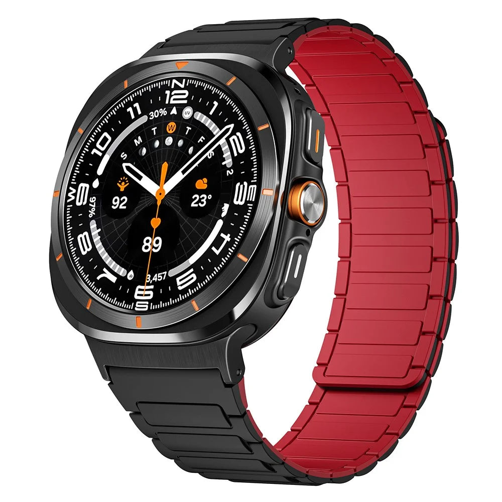 Magnetic Silicone Watch Band for Samsung Galaxy Watch8 Classic 46mm / Watch8 44mm / 40mm Dual Color Adjustable Strap - Black Red / Black Connector - 2