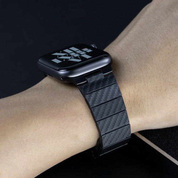Carbon Fiber Watch Band for Apple Watch Ultra 3 2 1 49mm / Series 11 10 46mm / 9 8 7 45mm / SE3 SE2 SE 6 5 4 44mm / 3 2 1 42mm Magnetic Wrist Strap - Black - 4