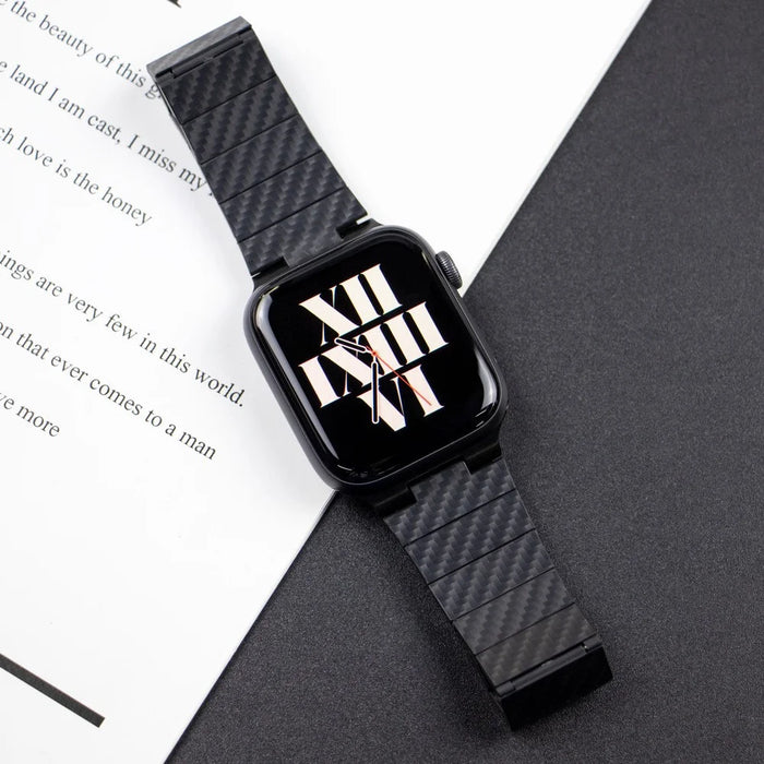 Carbon Fiber Watch Band for Apple Watch Ultra 3 2 1 49mm / Series 11 10 46mm / 9 8 7 45mm / SE3 SE2 SE 6 5 4 44mm / 3 2 1 42mm Magnetic Wrist Strap - Black - 7