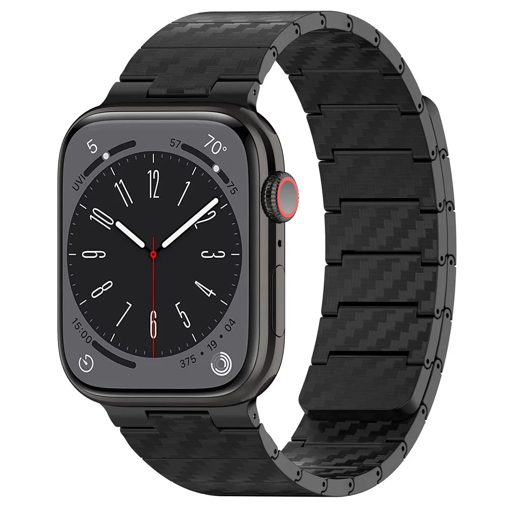 Carbon Fiber Watch Band for Apple Watch Series 11 10 42mm / 9 8 7 41mm / SE3 SE2 SE 6 5 4 40mm / 3 2 1 38mm Magnetic Wrist Strap - Black - 2