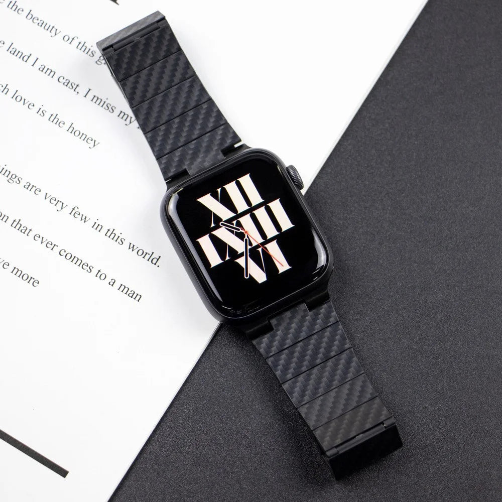 Carbon Fiber Watch Band for Apple Watch Series 11 10 42mm / 9 8 7 41mm / SE3 SE2 SE 6 5 4 40mm / 3 2 1 38mm Magnetic Wrist Strap - Black - 7