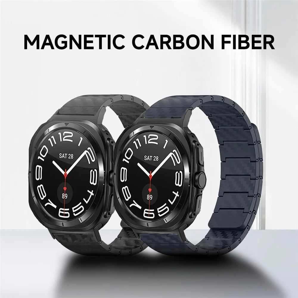 Carbon Fiber Watch Band for Samsung Galaxy Watch8 Classic 46mm / Watch8 44mm / 40mm Magnetic Wrist Strap - Black - 4