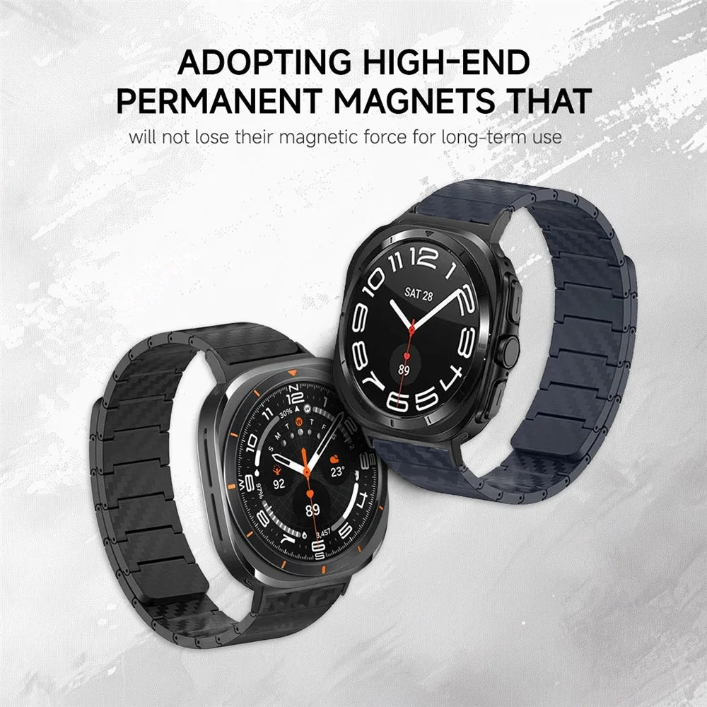 Carbon Fiber Watch Band for Samsung Galaxy Watch8 Classic 46mm / Watch8 44mm / 40mm Magnetic Wrist Strap - Black - 5