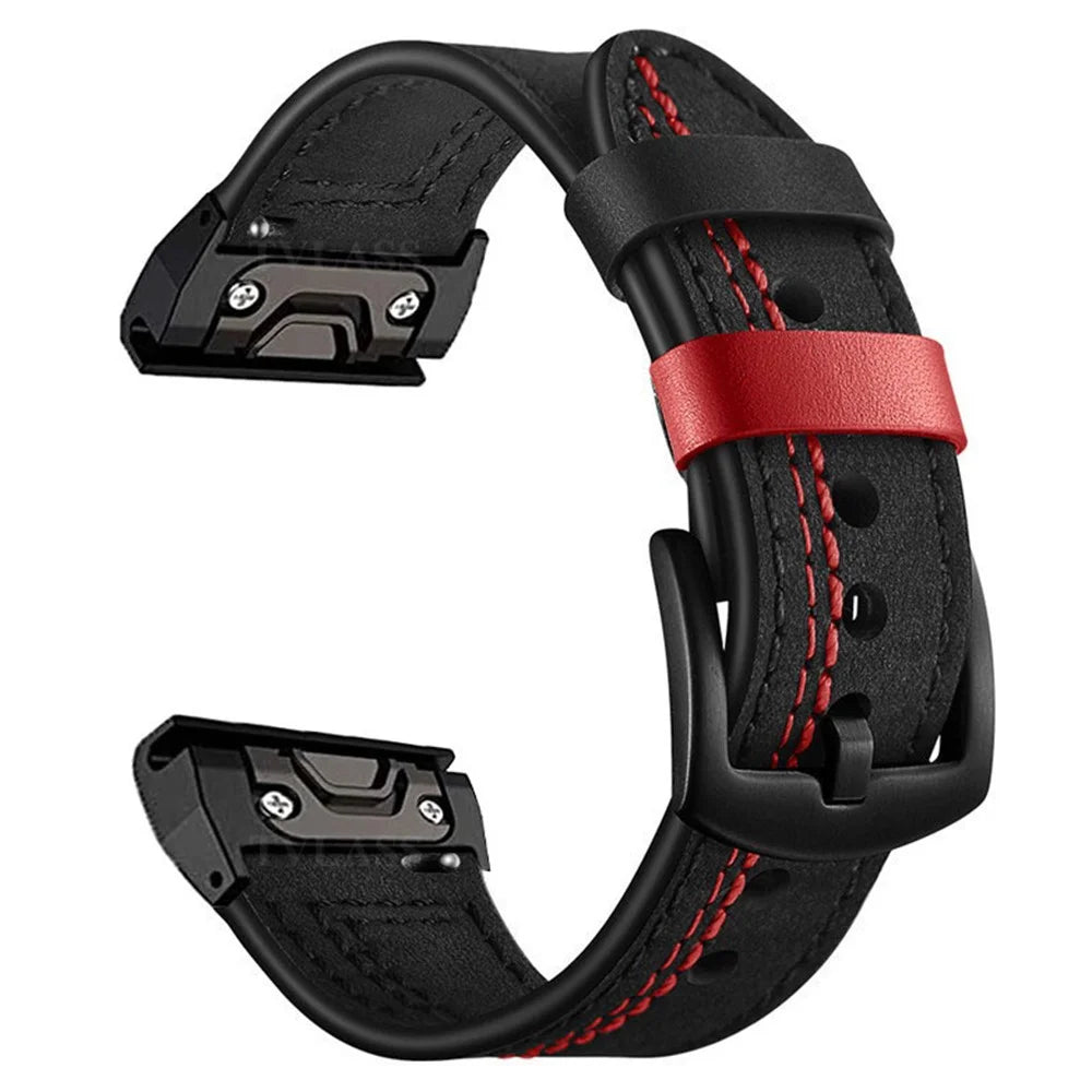 26mm Watch Band for Garmin Fenix 8 Pro  /  Fenix 8  /  Enduro 3  /  Enduro 2 51mm Genuine Cow Leather Stitching Line Strap - Black - 1